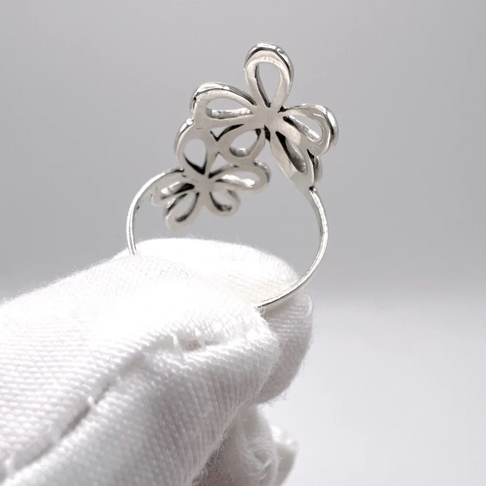 .925 Sterling Silver Double Flower Ring - Picture 16 of 17